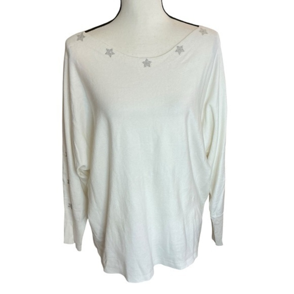 Vila Milano Lightweight Sweater‎ Ivory Rhinestone Star Embellished Long Sleeve